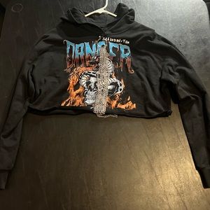 Black Graphic Chain Cropped Hoodie Women’s